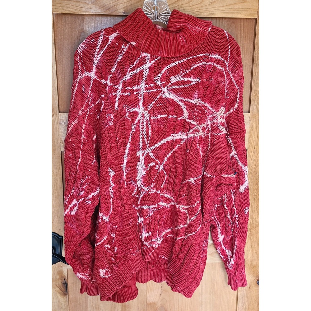 Wainscott 100% Cotton Ireland Red‎ Artsy Turtleneck Sweater MEDIUM Heritage M